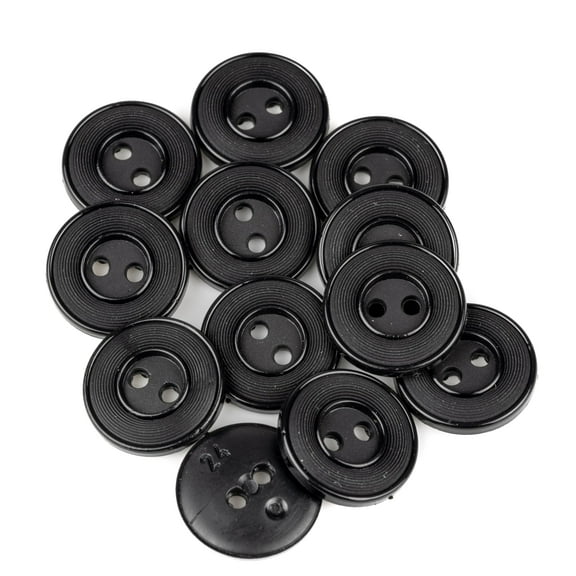 Mibo 12pcs Nylon Resin Button - 2 Hole - Vinyl Record Pattern with Matte Center - 24L(15mm) - Black