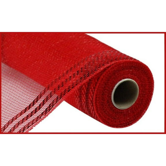 10" Border Stripe Metallic Mesh Ribbon: Red (10 Yards)