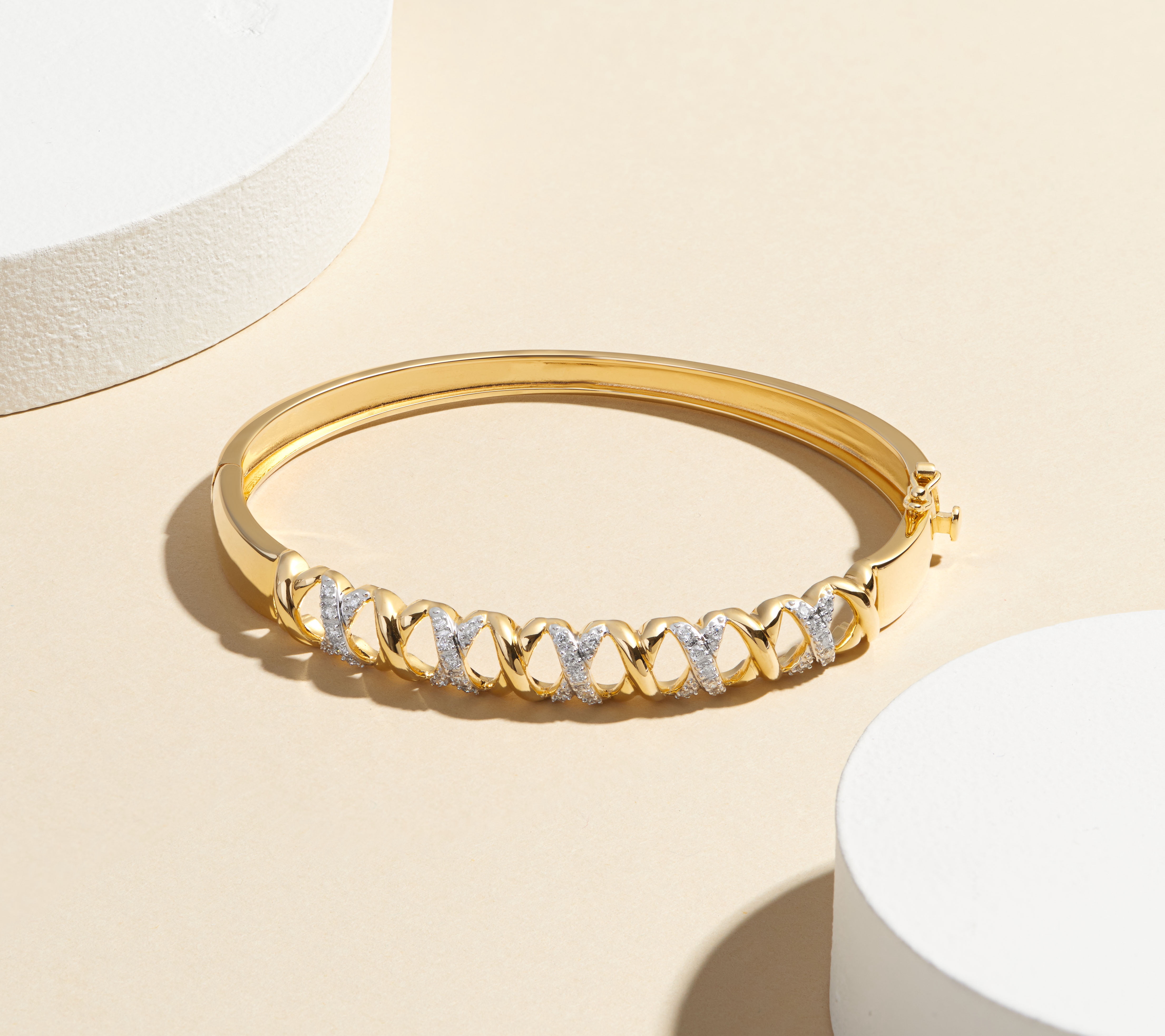 Forever Facets 3/8 CT TW Lab Grown Diamond 18K Gold over Sterling Silver Bangle, Adult Female