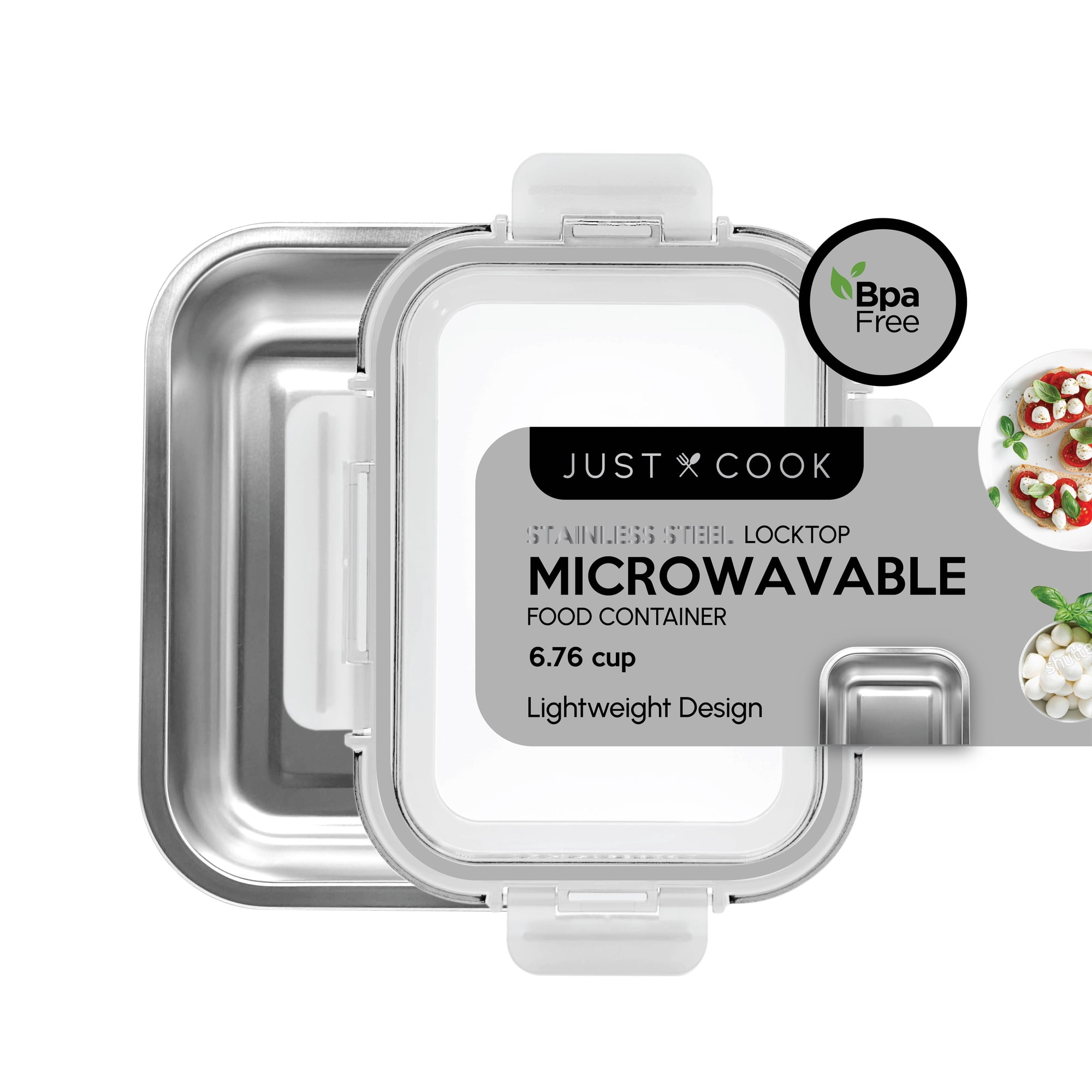 Just Cook Stainless Steel 54 Oz or 6.75 Cups Microwavable Food Storage Container for Meal Prep and Leftovers