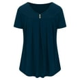 thumbnail image 3 of QLEICOM Women 2023 Summer Tops T-shirt Casual Loose Solid Color Crewneck Short Sleeve Button T-Shirt Tops Navy M, US Size 6, 3 of 5