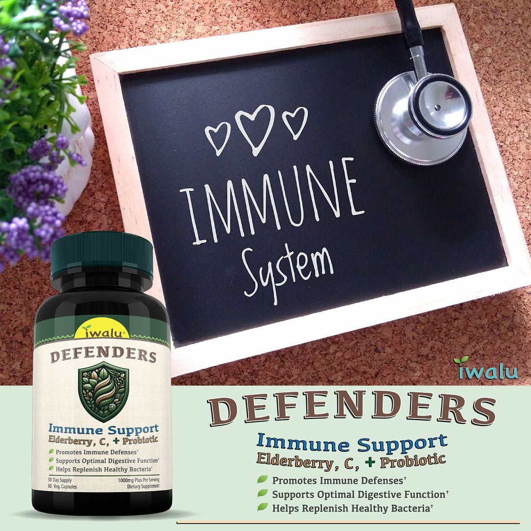 iwalu Defenders Immune Support Supplement | Elderberry, Vitamin C Plus Probiotics | 10-in-1 Formula for Year-Round Immune Health - 60 Count | NSF Certified & USA Made