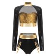 thumbnail image 3 of YiZYiF Womens 2 Piece Metallic Shiny Rave Outfits Long Sleeve Crop Top with Booty Shorts Clubwear Gold XXL, 3 of 7