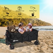 Sekey 48L Beach 400L Extended Collapsible Wagon Cart Load up to 440lbs, Utility Foldable Wagon, Heavy Duty Folding Wagon with Big All-Terrain Wheels & Drink Holders, Black