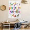 thumbnail image 2 of Butterfly Tapestry, Love Quote Hearts Cute Happy Butterflies Flowers Romantic Cartoon Style Print, Wall Hanging for Bedroom Living Room Dorm Decor, 40W X 60L Inches, Multicolor, by Ambesonne, 2 of 5