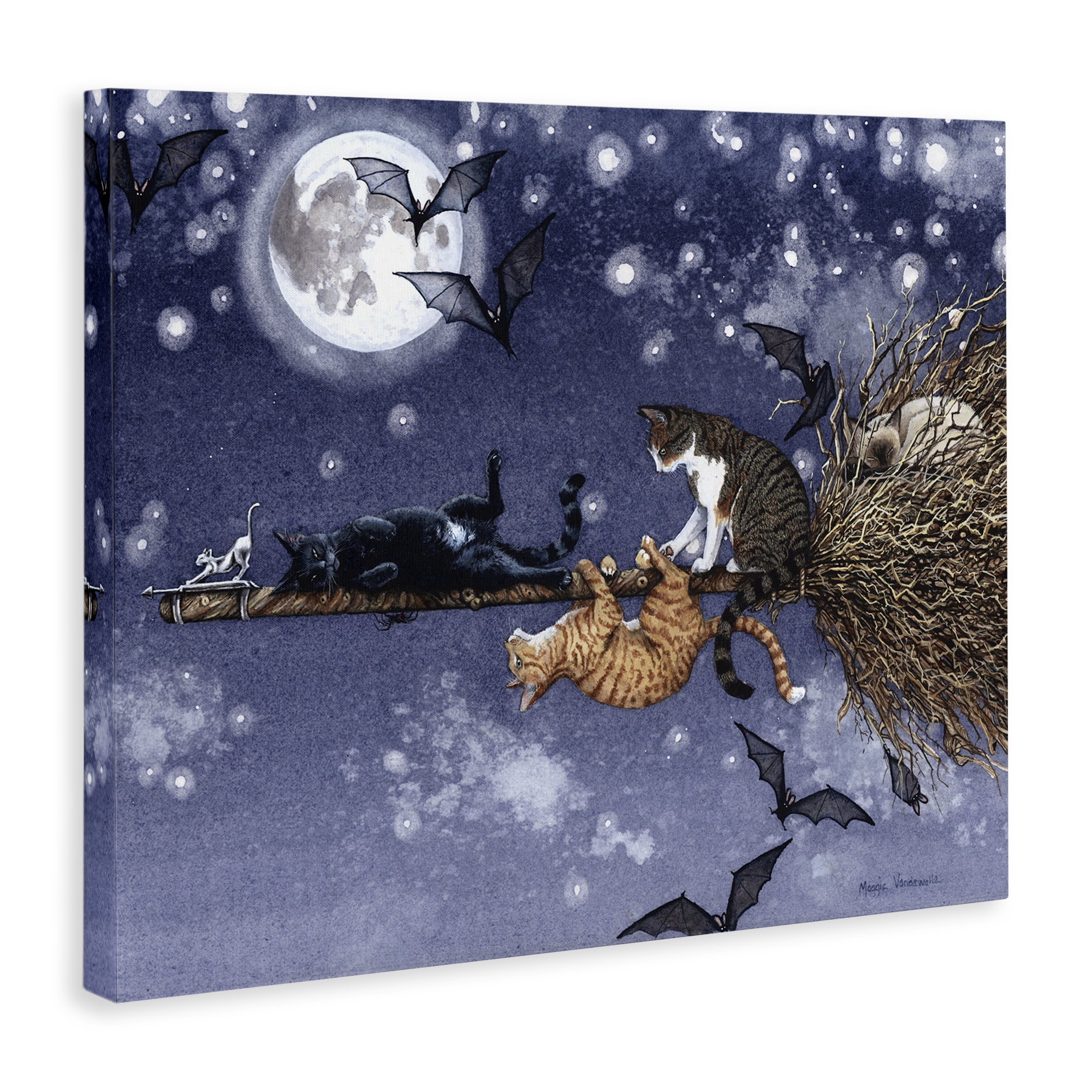 Stupell Industries Joyriding Cats on Broom Holiday Painting Gallery Wrapped Canvas Art Print Wall Art, 30 x 24