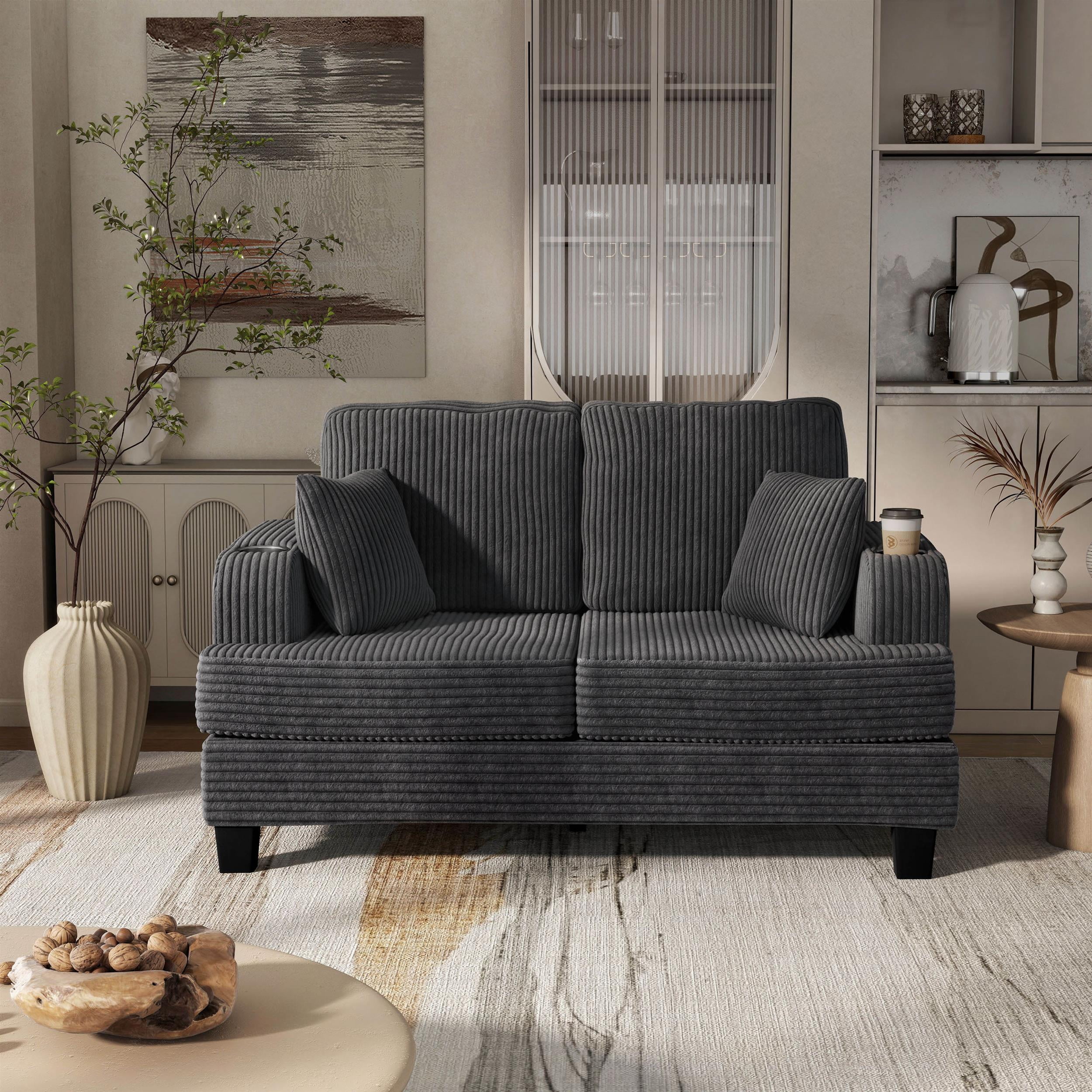 Furniture of America Fayen Modern Small Space Chenille Fabric Loveseat with Pillow, Dark Gray