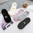 thumbnail image 4 of 1 Pair Women Socks Contrast Colors Soft High Elasticity Bow-knot Striped Keep Warm Solid Color Low Cut Anti-skid Silicone Floor Socks for Home Wear,Black, 4 of 7