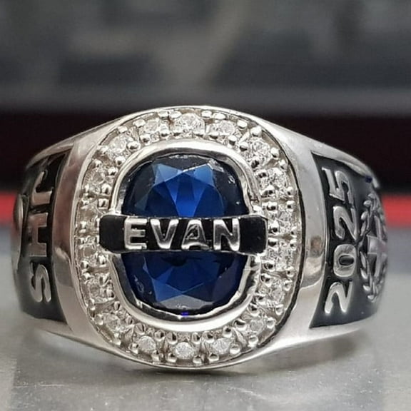 925 Sterling Silver CZ Oval GemStone Custom High School Class Ring for College & University Students, Graduation Ring