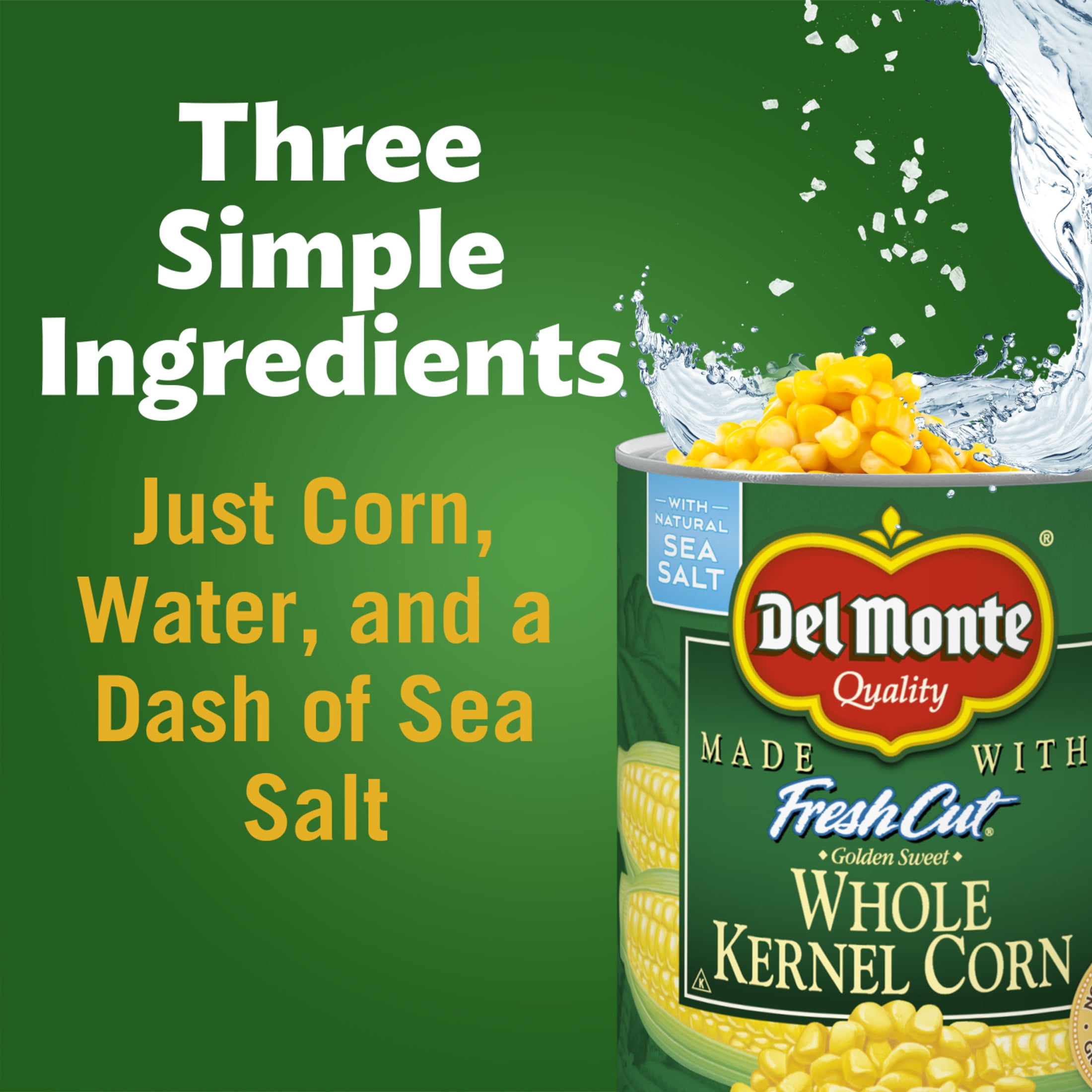 (2 pack) Del Monte Golden Sweet Whole Kernel Corn, 29 oz Can, Canned Vegetables