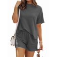thumbnail image 3 of Short Sets for Women 2 Piece Lounge Set Loose Fit Short Sleeve Tops and Shorts Summer Matching Set Dark Gray S, 3 of 8