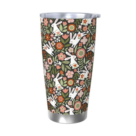 

Cauagu Rabbits on Floral Pattern 20oz Tumbler Stainless Steel Vacuum Insulated Tumbler with Lid Durable Insulated Coffee Mug Thermal Cup with Splash Proof Sliding Lid-Without Straw