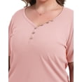 thumbnail image 5 of Gocolloa Womens Plus Size Button Up V Neck Tops Short Sleeve Ribbed T Shirts Summer Loose Dressy Tunic Pink 3X, 5 of 7