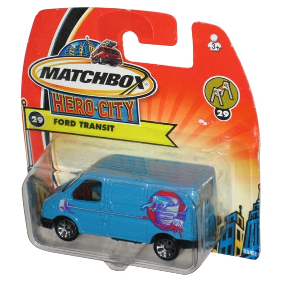 Matchbox Hero City (2003) Blue Ford Transit Toy Van #29 - (Short Card)