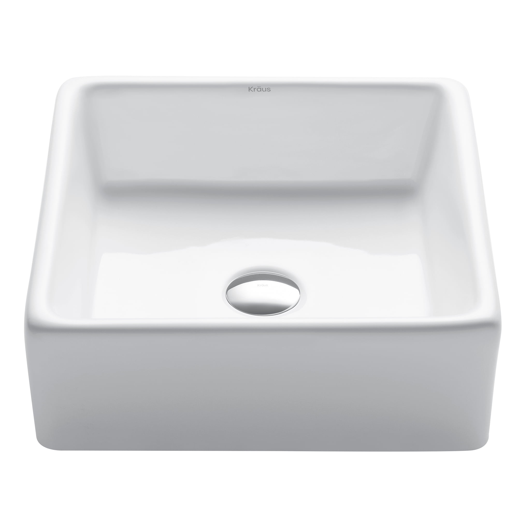 KRAUS Elavo Square Vessel White Porcelain Ceramic Bathroom Sink, 15