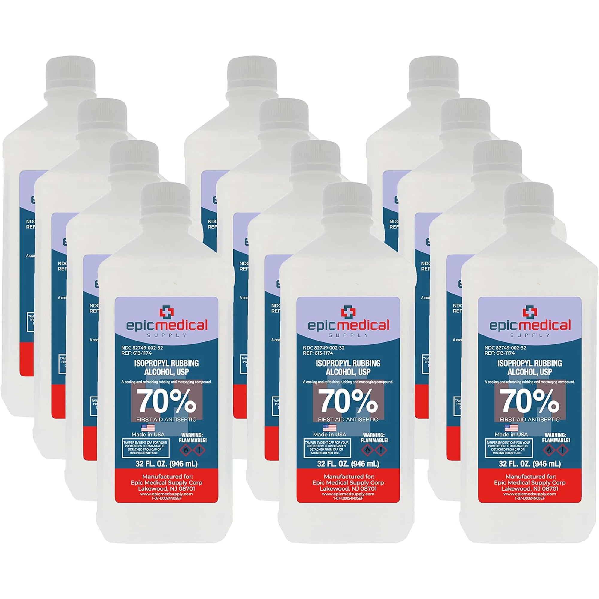 Epic Medical Supply Isopropyl Rubbing Alcohol 70% USP, 32 oz. Bottle, Multipurpose First Aid Antiseptic for Minor Wounds, Cuts, and Scrapes