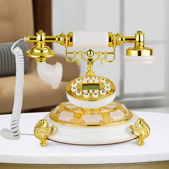 Autrinix Vintage Retro Desk Telephone with Gold Decorative Lines, Corded with Hands-Free & Redial Features – Ideal Home Decor or Office Decoration