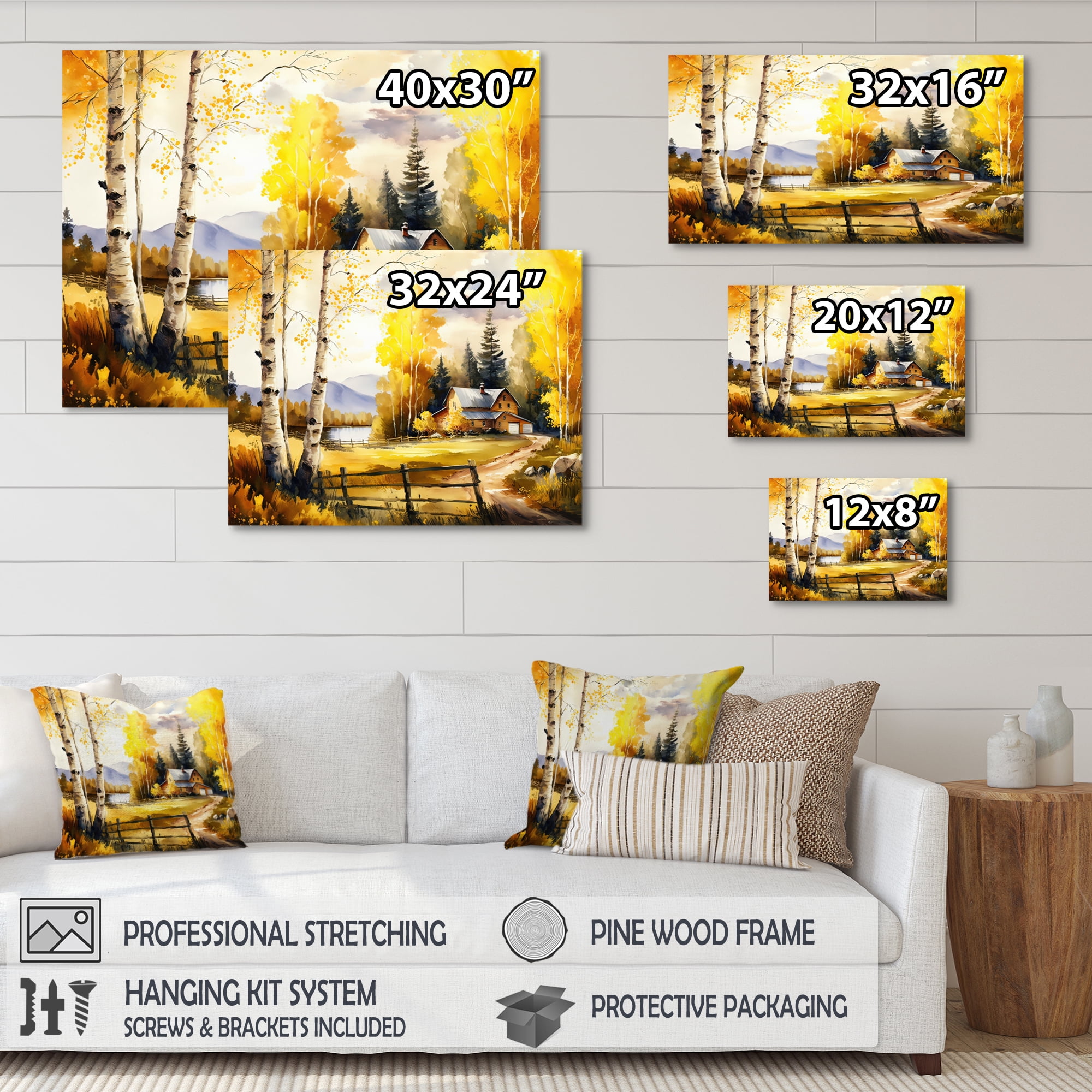 Designart Yellow Barn In Spring III Canvas Wall Art