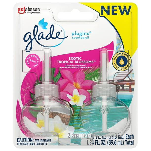 Glade Plugins Refill 2 CT, Exotic Tropical Blossoms, 1.34 FL. OZ. Total ...