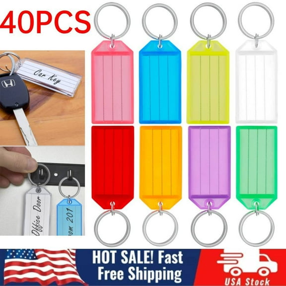 40PCS Key Tags 2'' Plastic Key Chain Tags with Ruled Blank Paper Labels, 8 Color
