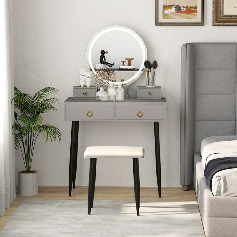 grey dressing table mirror with drawers Homelegance Tamsin Silver Gray Metallic Vanity