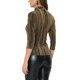 thumbnail image 3 of INSPIRAR CHIC Blusa metálica brillante a rayas con mangas 3/4 para mujer, fiesta, 3XL, dorado brillante, 3 of 6