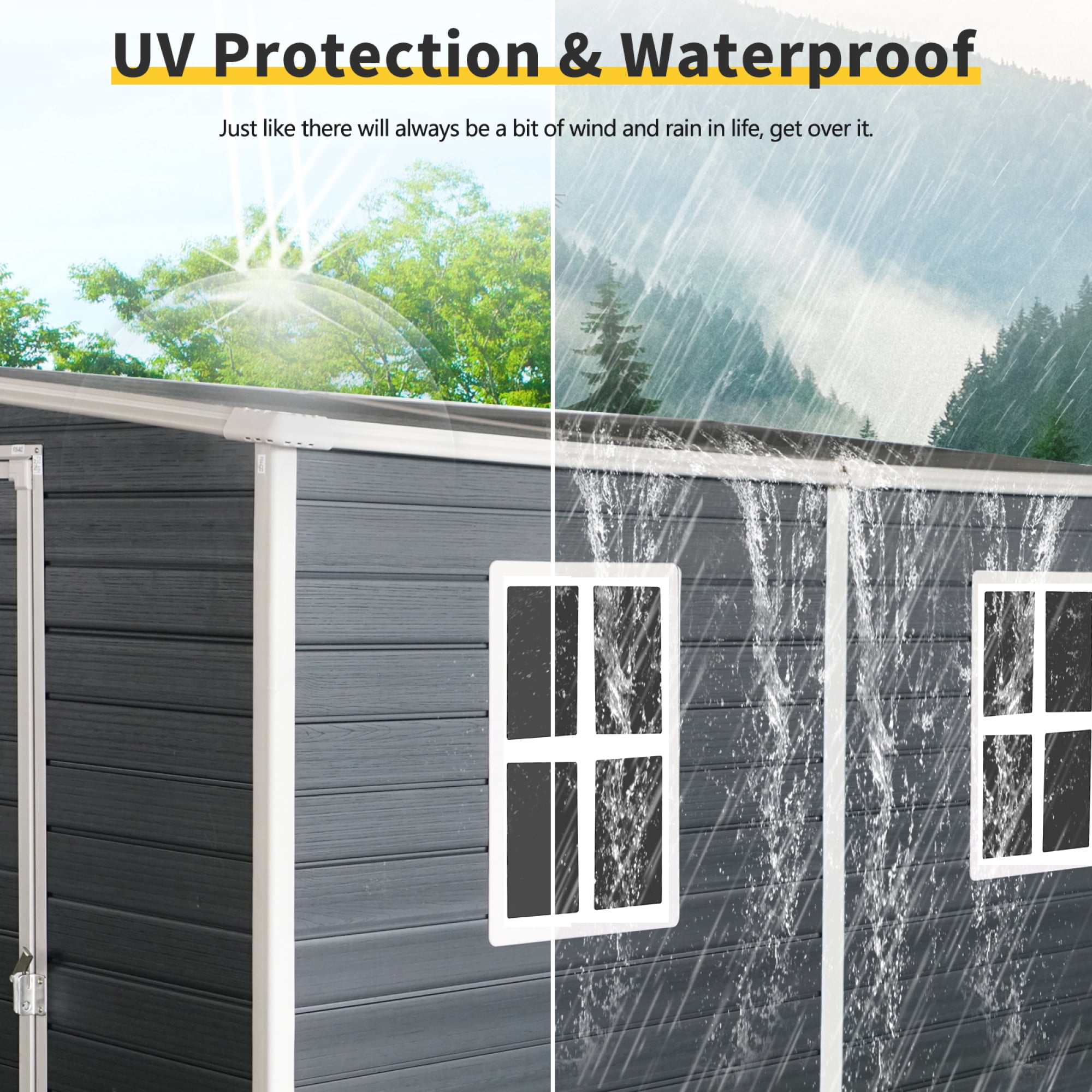 Jopath 4ft x 8ft Outdoor Storage Shed with Floor Resin shed with Two-Window,Waterproof and Lockable Doors for Patio Yard Lawn Black