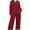 E1-Burgundy, variant on SHOWMALL Plus Size Pajamas for Women, 2 Piece Pajama Set, Cozy Ribbed Fleece Long Sleeve Henley Top & Wide Leg Lounge Pants, Cozy Weekend Loungewear, Pink
