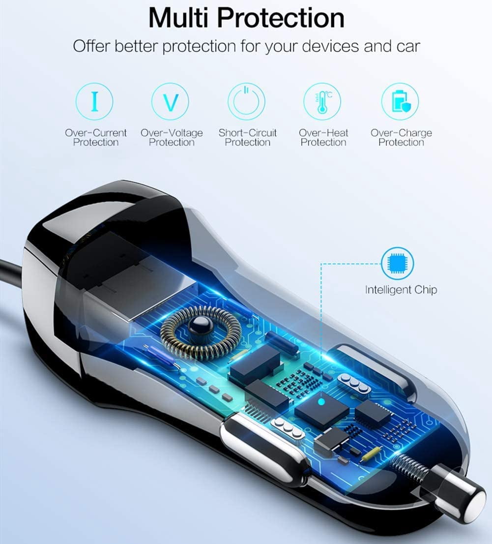 36W Fast Car Charger USB-C for Samsung Galaxy S25/Edge/Plus/Ultra - Power Adapter Coiled Type-C Cable Extra USB Port DC Socket Quick Charge