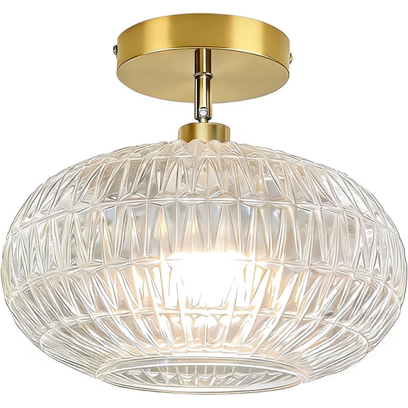 Gold Semi Flush Mount Ceiling Light Fixture,Hallway Light Fixtures,Industrial Close to Ceiling Mount,Globe Glass Ceiling Fixture,Vintage Ceiling Lamp,Farmhouse Lighting for Bathroom