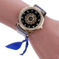 thumbnail image 1 of Reloj de cuarzo para mujer con vendaje de tela con diamantes de imitación y esfera de impresión de moda (azul), 1 of 4