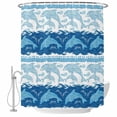 thumbnail image 2 of Blue Ocean Dolphin Shower Curtains for Bathroom, Nautical Waves Vintage Summer Ethnic Washable Fabric Shower Curtain with Hooks Waterproof Bathroom Decor Sets, 72 x 72 Inches, 2 of 9