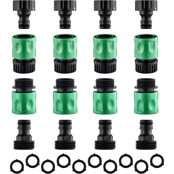 16 Pieces Garden Water Hose Quick Connectors,3/4 Inch GHT Male and Female Water Hose Quick Connect Fittings with 10 Pieces Rubber Washer