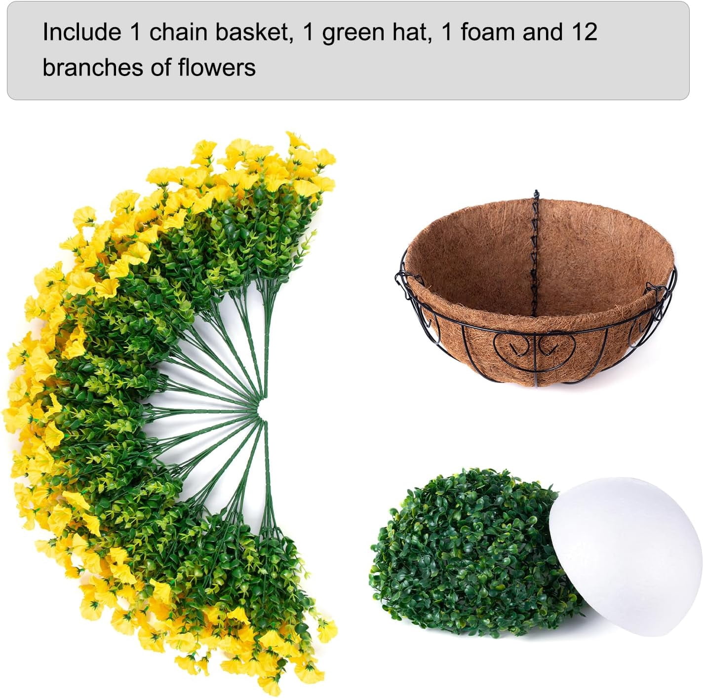 Artificial Fake Hanging Flowers Plants Baskets for Outdoor Outside Summer Decoration, Faux Silk Yellow Morning Glory in Planter UV Resistant Realistic for Home Porch Patio Balcony Garden Yard