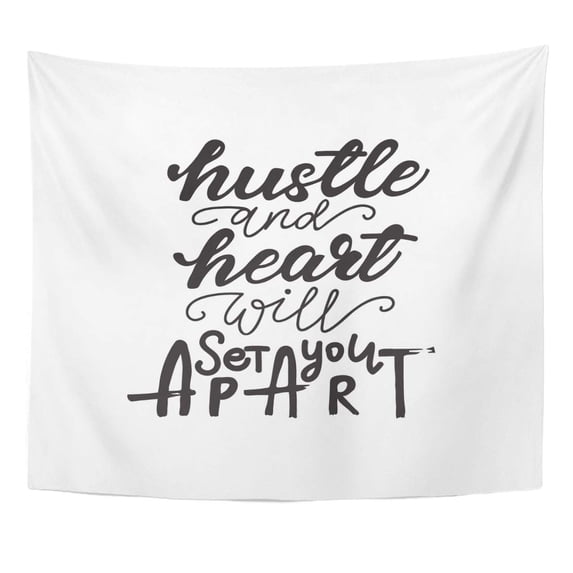 UFAEZU Badge Abstract Lettering Hustle and Heart Will You Apart Design Overlays Adventure Bright Wall Art Hanging Tapestry Home Decor for Living Room Bedroom Dorm 60x80 inch