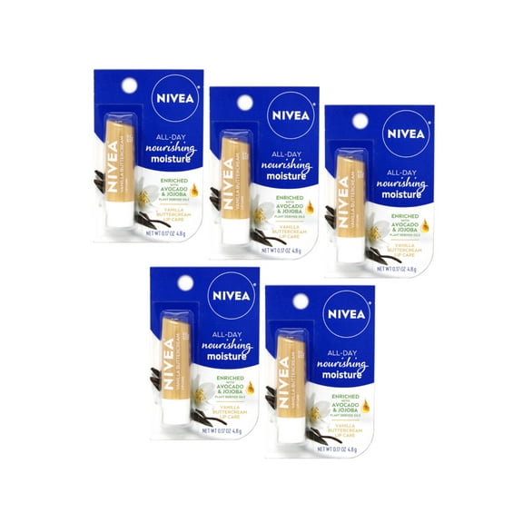 Nivea All-Day Nourishing Moisture Vanilla Buttercream Lip Care, 0.17oz. - Pack of 5