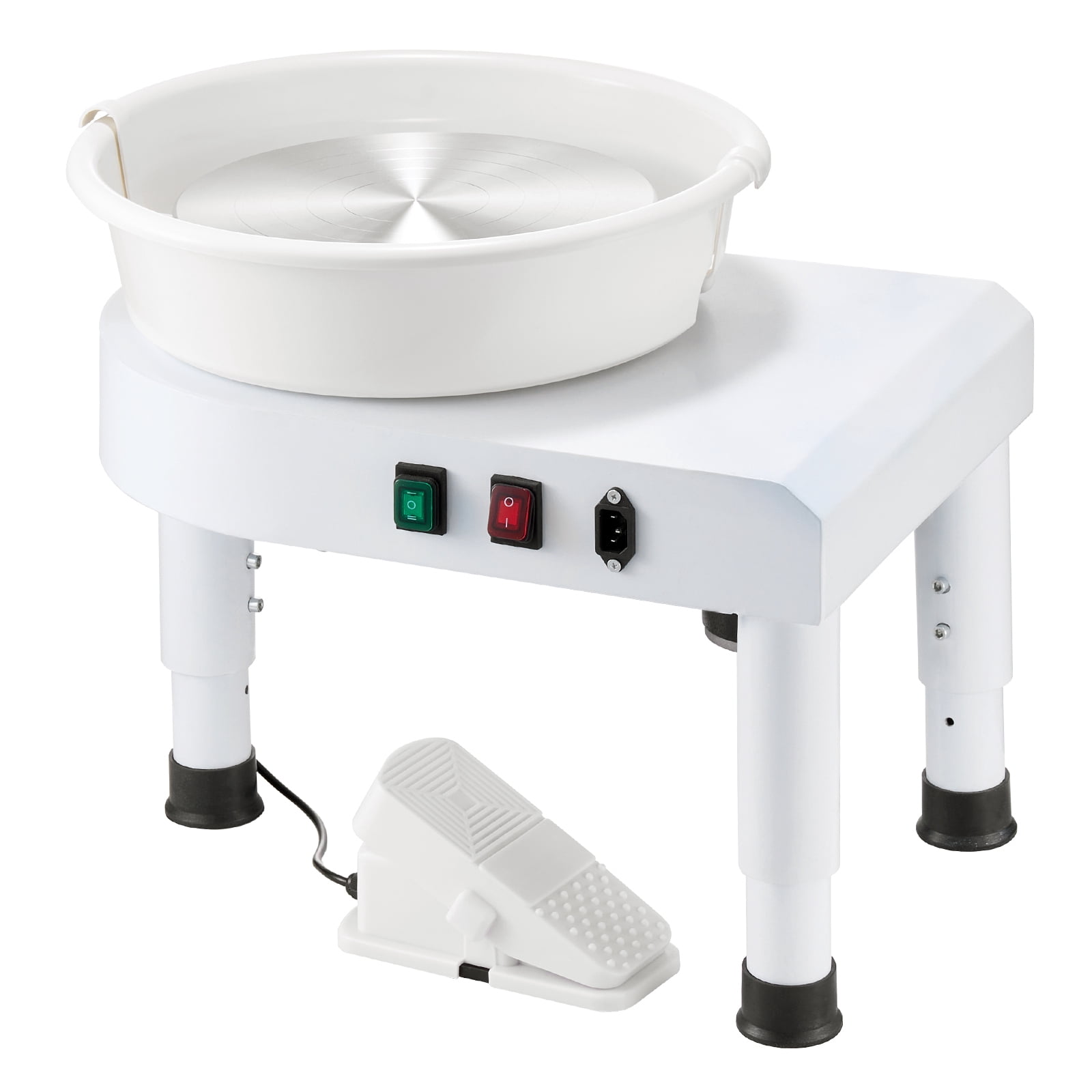 KFFKFF Pottery Wheel with 11-inch Ceramic Surface, Adjustable Speed 60-300 RPM, Foot Pedal Control, Height-Adjustable Legs, Removable Basin, and Full Tool Kit for DIY Crafting and Art Projects, White