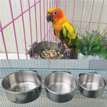Stainless Steel Pet Parrot Food Water Bowl Fixed Feeding Basin for Pet Birds Small (calibre