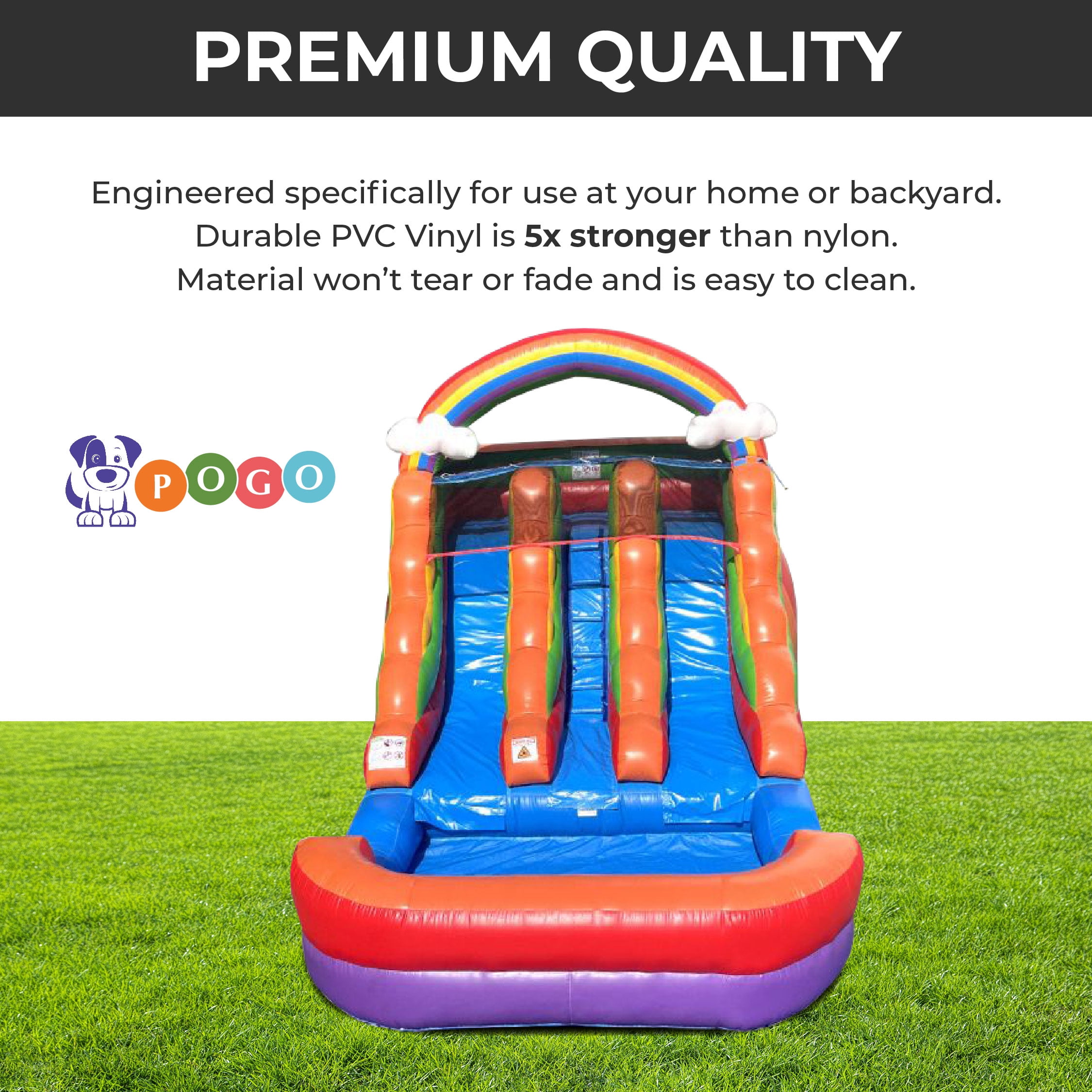 Pogo Crossover Inflatable Double Water Slide with Blower, Rainbow Cloud 12 Foot Kids Waterslide