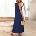 thumbnail image 6 of Lenpel Womens Summer Maxi Tank Dresses Boat Neck Sleeveless Long Sundresses with Pockets Casual Loose Beach Vacation Clothes, 6 of 7