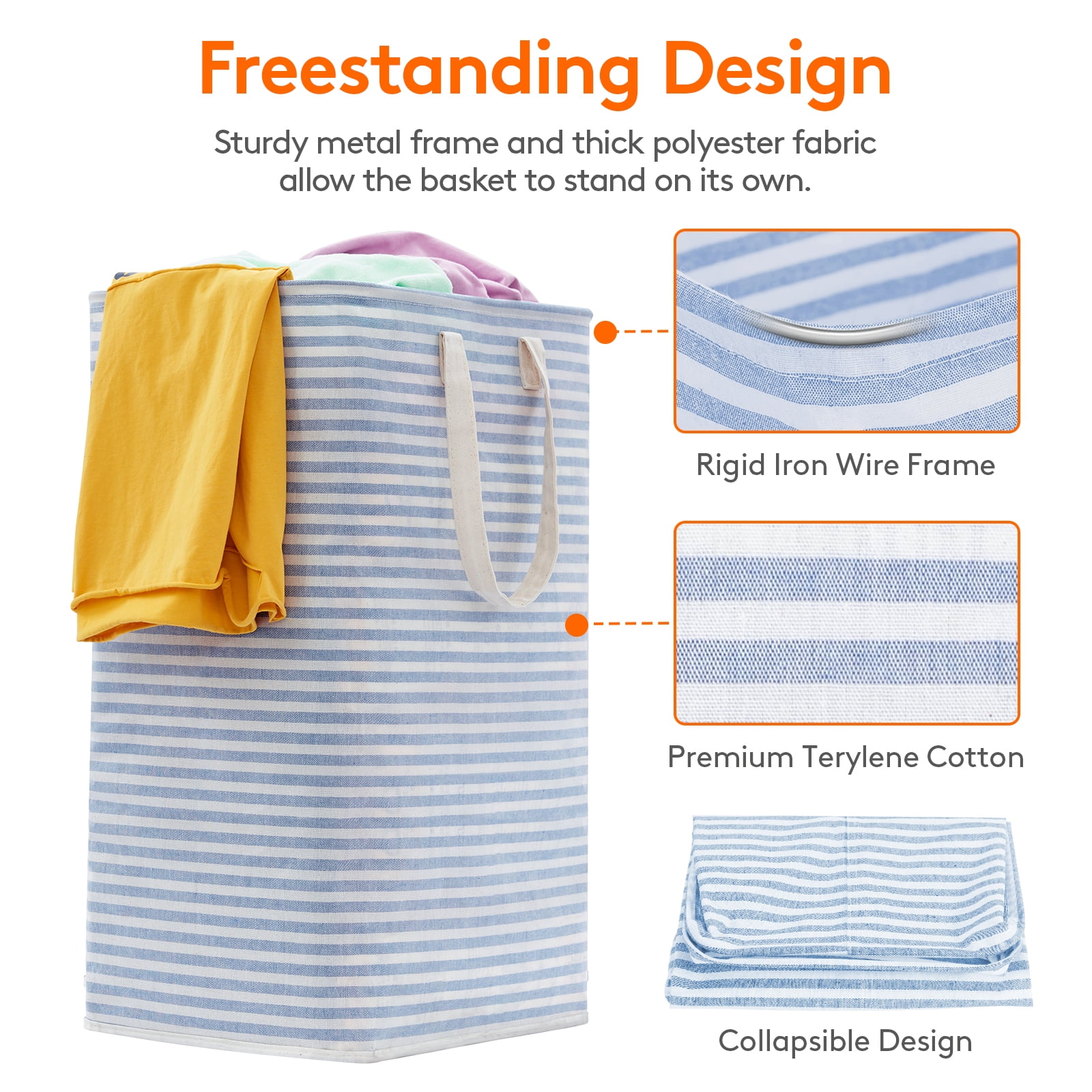 Lifewit Laundry Hamper Large Collapsible Laundry Baskets, Freestanding Waterproof Clothes Blue