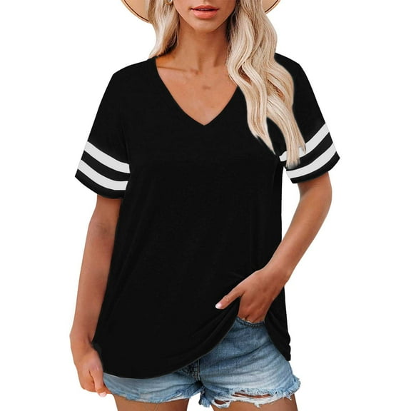 Delayuji Plus Size V Neck T Shirts Women Short Sleeve Tops Casual Summer Tshirts Loose Fit Tee Black L Polyester,Spandex Short Sleeve Shirts for Women