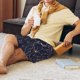 thumbnail image 5 of Balery Copper-Gold Gloss Outline Flower Pantalones cortos de pijama de punto de algodón para hombre con cinturilla y bolsillos-Medium, 5 of 6