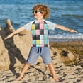thumbnail image 3 of FORMRS Boys Rash Guard with Short Sleeves UPF 50+ Swim Shirts Sizes 3-12T, Gray Checkered Pattern, 3 of 6