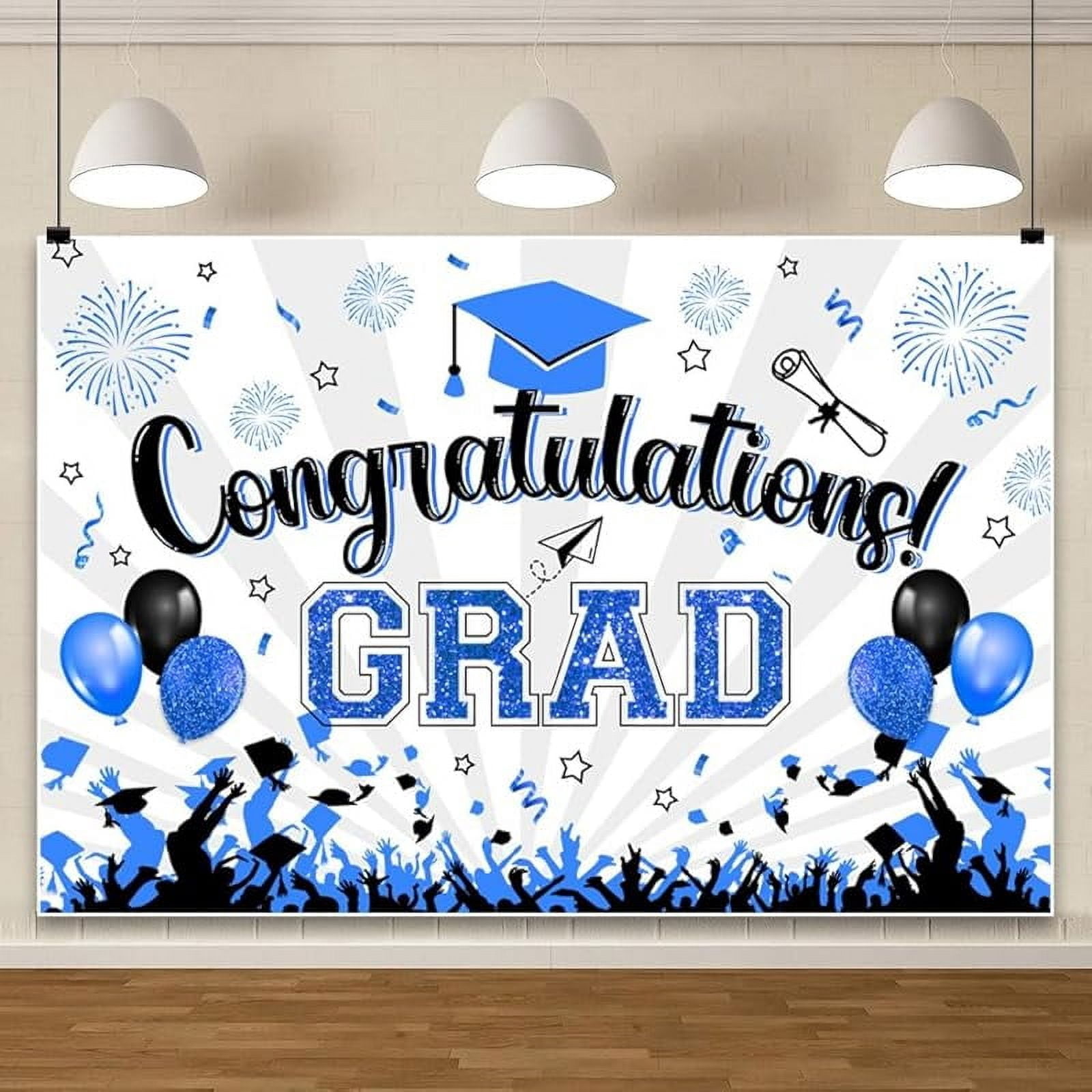 2025 Graduation Congrats Grad Backdrop Blue Balloon Congratulations Class of 2025 Decorations Background Commencement Graduate Student Celebration Party Baby Shower Banner Photo Booth