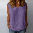 thumbnail image 4 of Staron Women Casual Tops Short Sleeve Button Down Tunic Blouse Solid Color Round Neck Loose Comfy Vacation Travel Party Shirt, Purple XL, 4 of 7