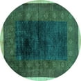 thumbnail image 1 of Ahgly Company Machine Washable Indoor Round Oriental Turquoise Blue Modern Area Rugs, 4' Round, 1 of 4
