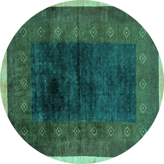 Ahgly Company Machine Washable Indoor Round Oriental Turquoise Blue Modern Area Rugs, 4' Round