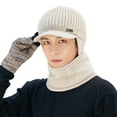 thumbnail image 2 of Eoperou 1Pc/2Pcs Wide Brim Striped Stitch Thick Hat Scarf Set Men Ear Winter Knitted Baseball Cap Neckerchief, 2 of 8