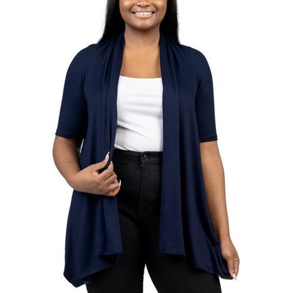 24seven Comfort Apparel Womens Plus Sharkbite Hem Rayon Cardigan Sweater